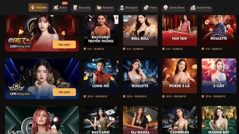 Live casino chân thực đến từng chi tiết như tại sàn cược thực tế